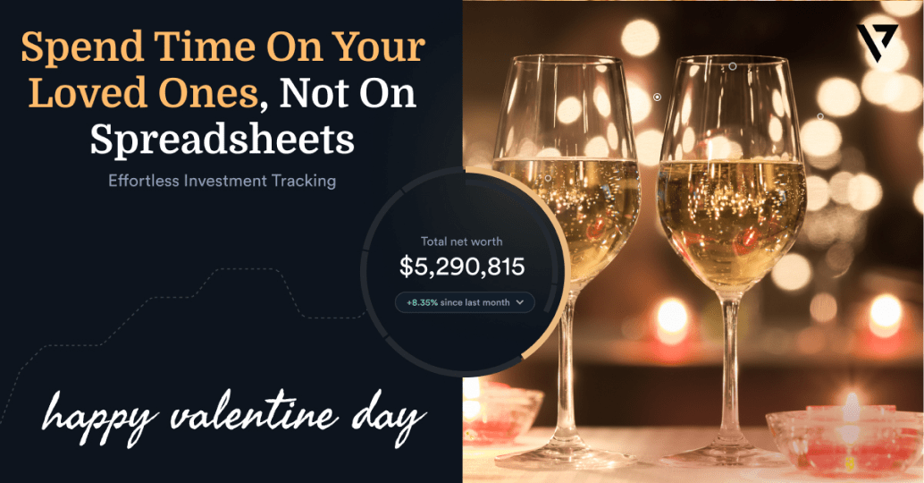 Two glasses of champagne celebrating the ease of managing investments with Vyzer, allowing investors to focus on loved ones instead of spreadsheets.