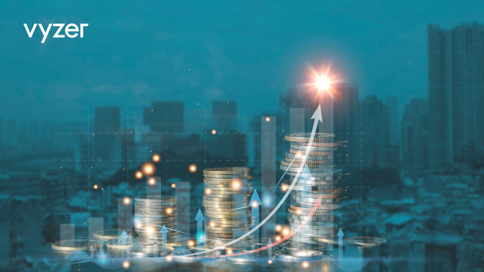 Double exposure of coin stacks with a rising graph and city skyline backdrop, symbolizing the growth in private lending