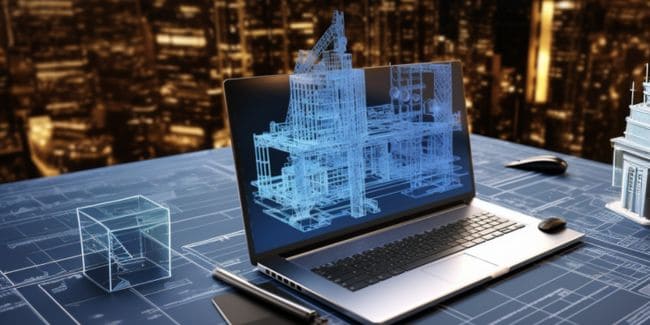 3d building over Laptop with Project Blueprint representing new opportunities in real estate investing