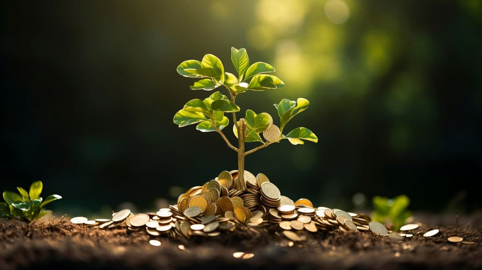 Tree with roots morphing into coins and life insurance policy symbolizing growth and financial security.